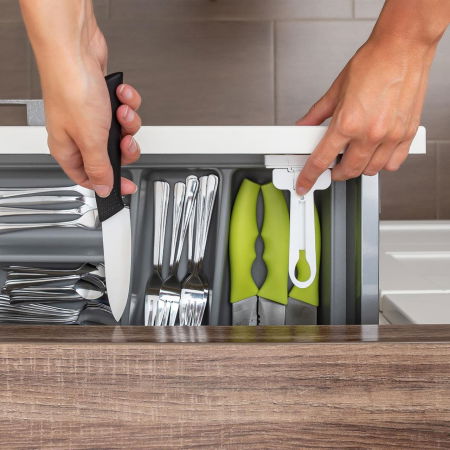 Set sigurante pentru sertare de tacamuri, 2 bucati, albe, montare cu adeziv sau surub, Reer 71090 [12]