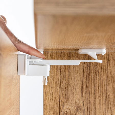 Set sigurante pentru sertare de tacamuri, 2 bucati, albe, montare cu adeziv sau surub, Reer 71090 [6]