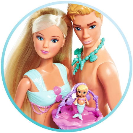 Jocuri și Jucării - Set Simba Steffi Love Mermaid Family papusa Steffy 29 cm, papusa Kevin 29 cm si accesorii