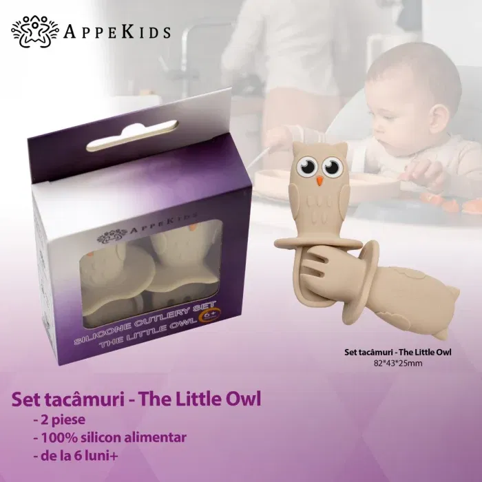 Set Tacamuri din silicon, AppeKids, OWL - Bej [2]