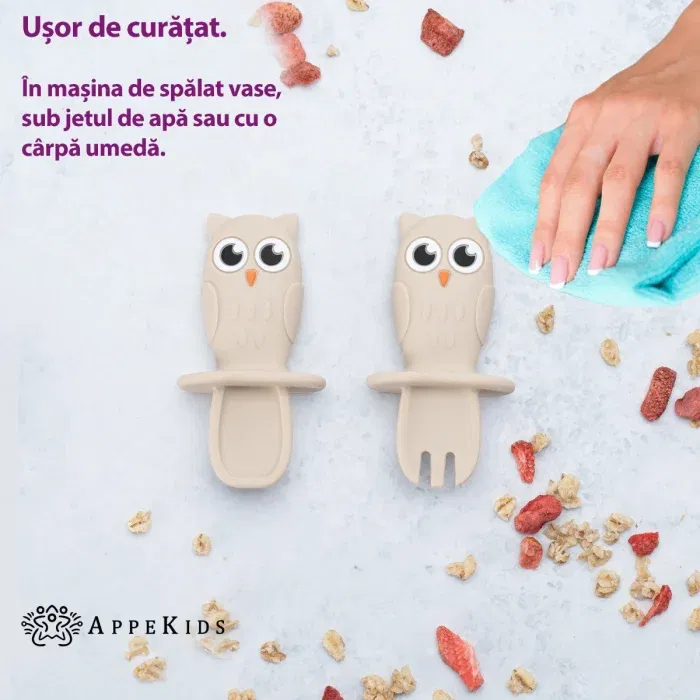 Set Tacamuri din silicon, AppeKids, OWL - Bej [4]