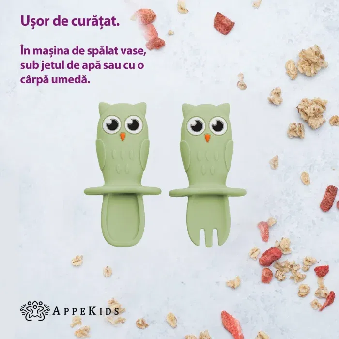 Set Tacamuri din silicon, AppeKids, OWL - Verde [1]