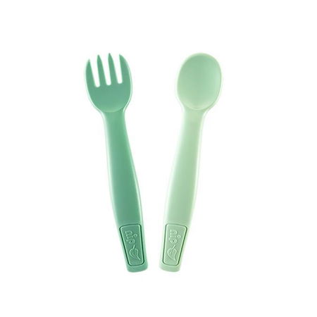 Alimentatie/Vesela, tacamuri si accesorii - Set tacamuri Eat Green pentru bebelusi, lingurita si furculita, din plastic bio, lavabile in masina de spalat vase, 9+ luni, nip 38605, green