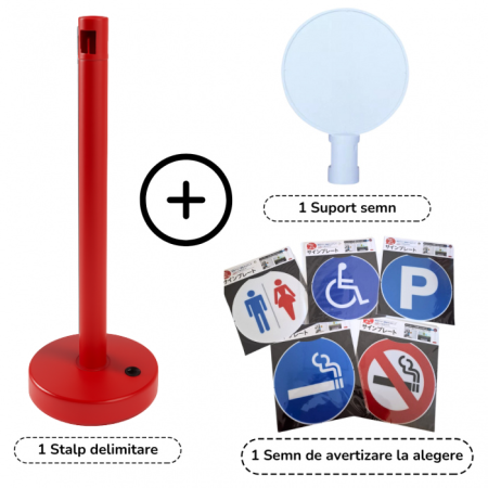 Stalp delimitare cu suport si semn de avertizare, set 3 buc [3]