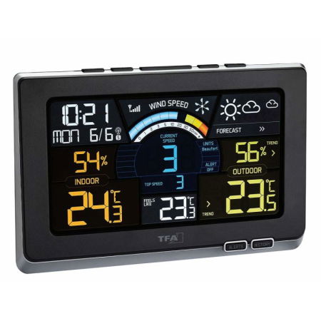 Produse - Statie meteo digitala Spring Breeze cu senzor extern wireless de temperatura, umiditate, viteza vant TFA 35.1140.01