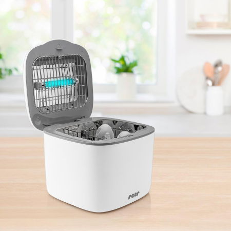 Suzete bebe - Sterilizator UV pentru biberoane, cu functie de uscare, pana la 12 biberoane, Reer 36120