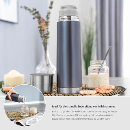 Sticla termos din otel inoxidabil vidat cu capac Colour, 450 ml, gri, Reer 90501 [10]