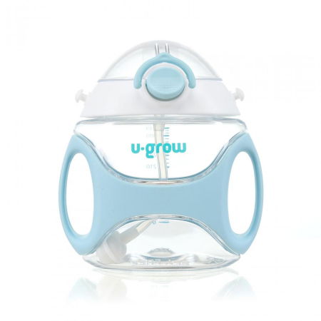 Produse - Sticla tritan cu pai si curea , 330 ml , blue, U-Grow