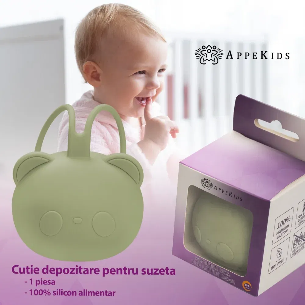 Suport pentru suzeta din silicon, AppeKids, The Little Bear - Verde [2]