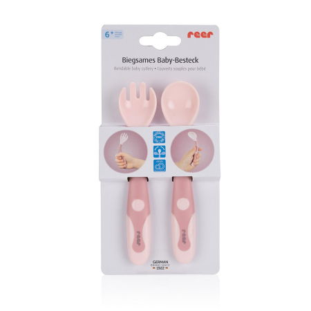 Tacamuri flexibile pentru copii, lingurita si furculita, fara BPA, roz, 6+ luni, Reer 23044 [4]