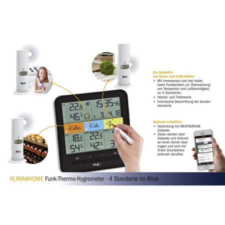 Termo-higrometru digital cu 3 senzori wireless KLIMA@HOME, compatibil cu WEATHERHUB SmartHome, TFA 30.3060.01.IT [3]