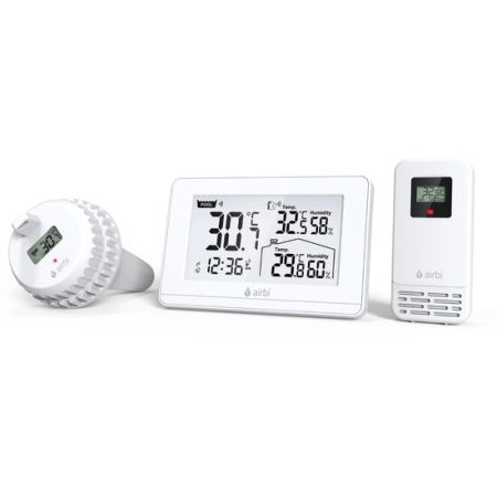 Termometru si higrometru digital de camera, cu senzori wireless pentru exterior si pentru apa din piscina, lumina de fundal, Airbi POOL BI1021 [0]