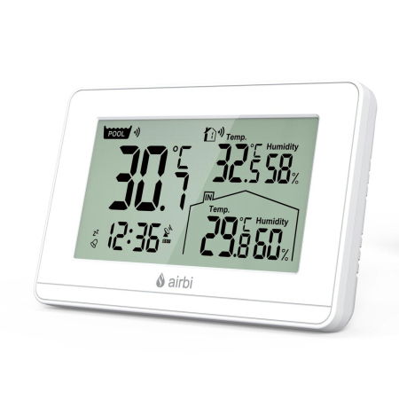 Termometre copii - Termometru si higrometru digital de camera, cu senzori wireless pentru exterior si pentru apa din piscina, lumina de fundal, Airbi POOL BI1021