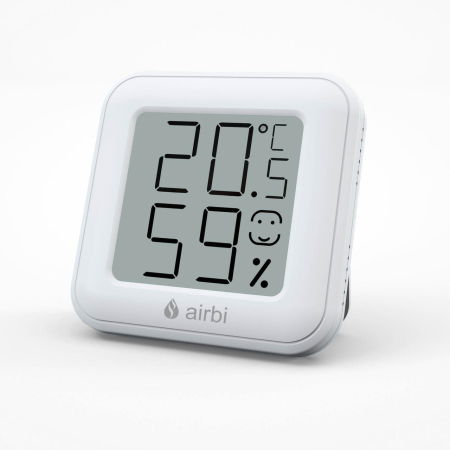 Produse - Termometru si higrometru digital de camera, ecran LCD, memorie, suport expandabil cu magnet, alb, AirBi SMILE BI1040