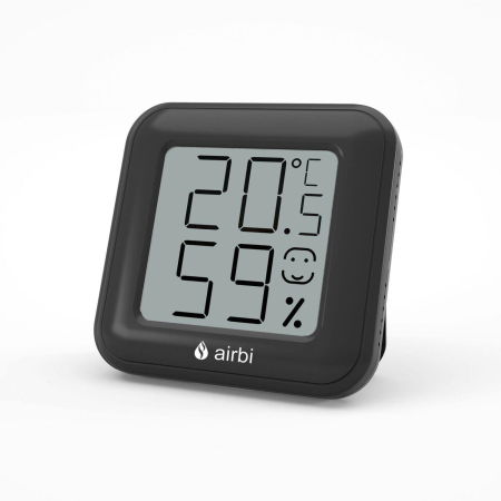 Termometre copii - Termometru si higrometru digital de camera, ecran LCD, memorie, suport expandabil cu magnet, negru, AirBi SMILE BI1041