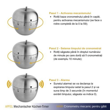Sisteme De Siguranță Copii - Timer analog pentru bucatarie APPLE, forma mar, otel inoxidabil, rosu, TFA 38.1030.05