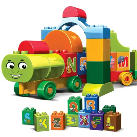 Produse - Tren cu cuburi de construcție educative – set 75 piese colorate pentru copii