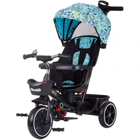Produse - Tricicleta copii 1 an+,  cu sezut reversibil, negru-albastru deschis, Chipolino Smart