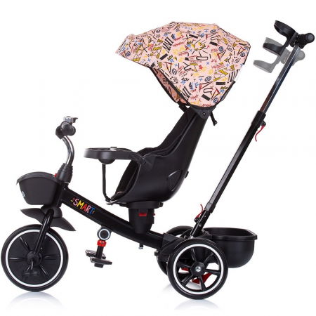 Tricicleta copii 1 an+, negru-roz piersica, cu sezut reversibil, Chipolino Smart [1]