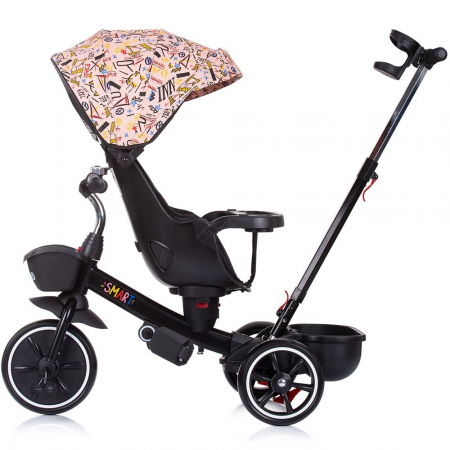 Tricicleta copii 1 an+, negru-roz piersica, cu sezut reversibil, Chipolino Smart [3]