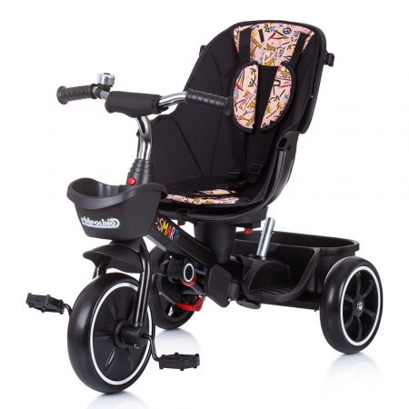 Tricicleta copii 1 an+, negru-roz piersica, cu sezut reversibil, Chipolino Smart [2]