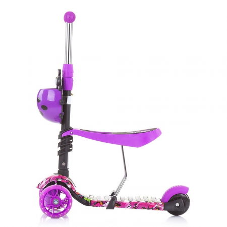 Trotineta copii 3 ani+,  3 in 1 cu maner, mov, Chipolino Kiddy Evo [4]