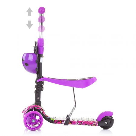 Trotineta copii 3 ani+,  3 in 1 cu maner, mov, Chipolino Kiddy Evo [6]