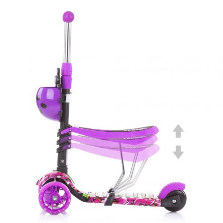 Trotineta copii 3 ani+,  3 in 1 cu maner, mov, Chipolino Kiddy Evo [5]