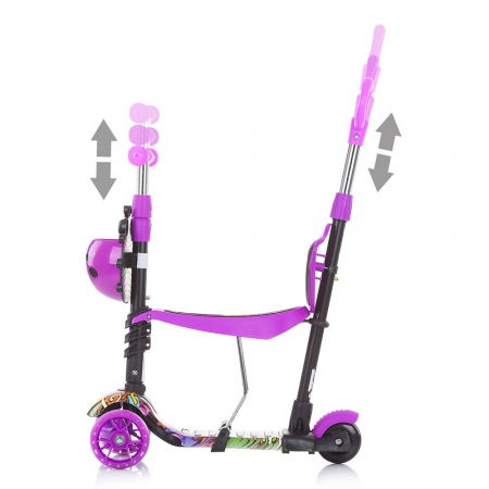 Trotineta copii 3 ani+,  3 in 1 cu maner, mov, Chipolino Kiddy Evo [2]