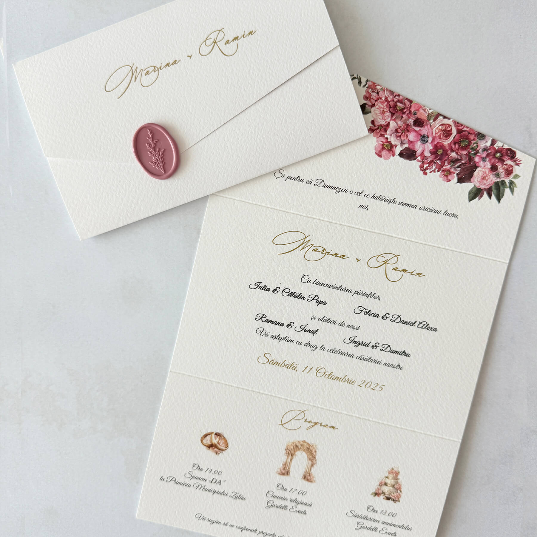 Invitatie nunta cu sigiliu rosewood