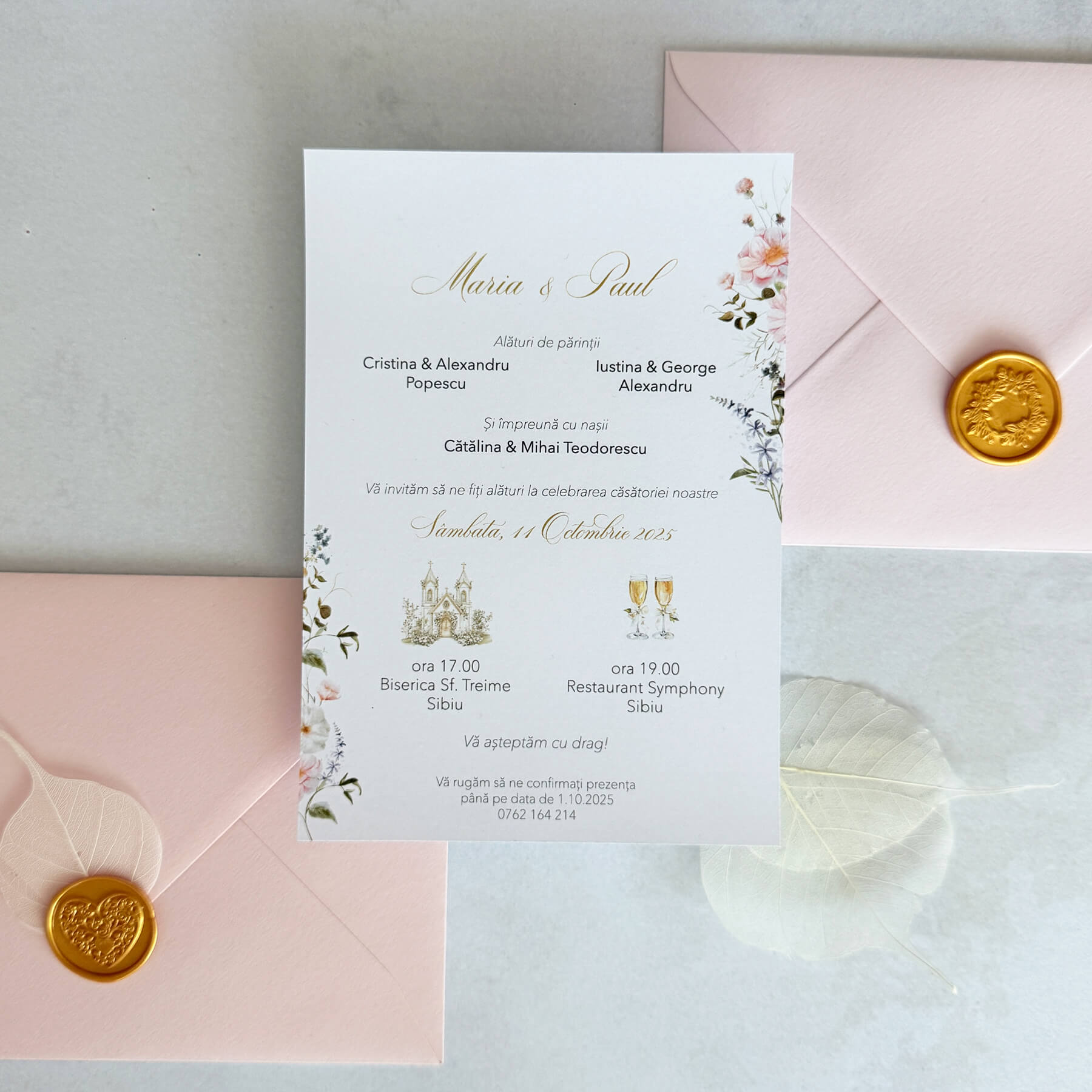 Invitatie nunta roz pal