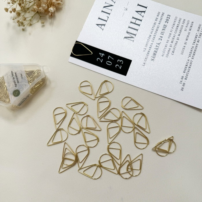 Agrafă decorativă triunghi auriu, clemă aurie invitații, agrafă metalică aurie [3]