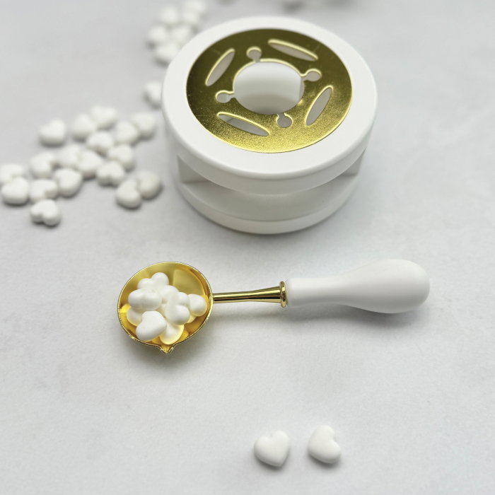 Linguriță pentru topit ceară alb cu auriu, lingură ceară sigilii alb aurie, ustensilă topire ceară alb auriu [2]