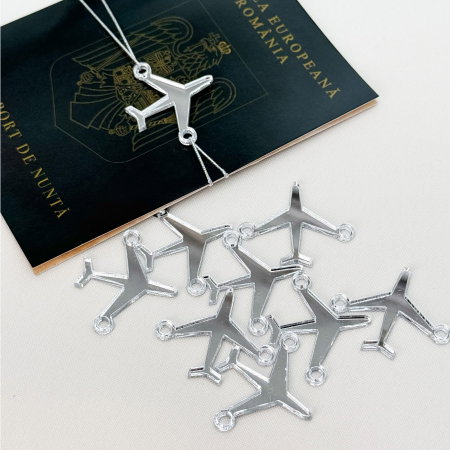Avion plexiglass argintiu, accesoriu invitații nuntă pasaport, decor travel argintiu [1]