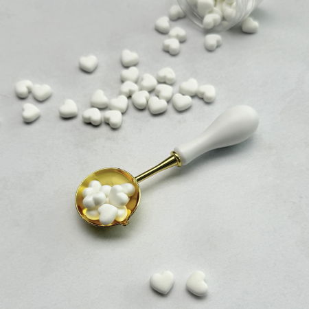 Unelte - Linguriță pentru topit ceară alb cu auriu, lingură ceară sigilii alb aurie, ustensilă topire ceară alb auriu