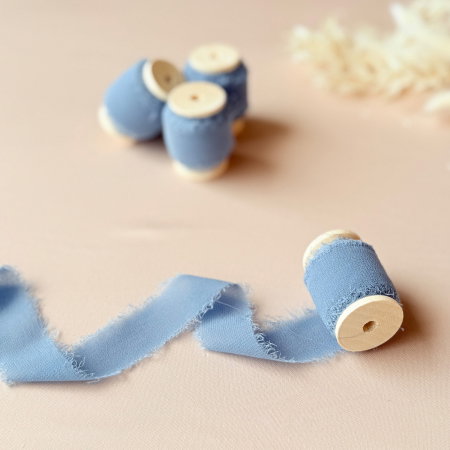 Panglica si snur - panglica matase albastru prafuit