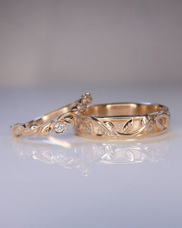 Verighete - Verighete Botanical - Aur Roz 14K cu Diamant Natural