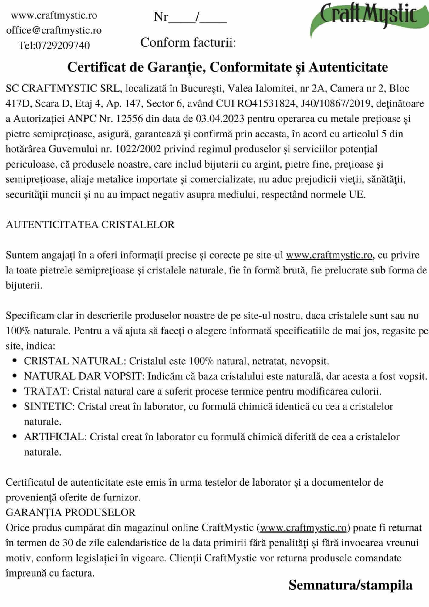 Certificat Garanție