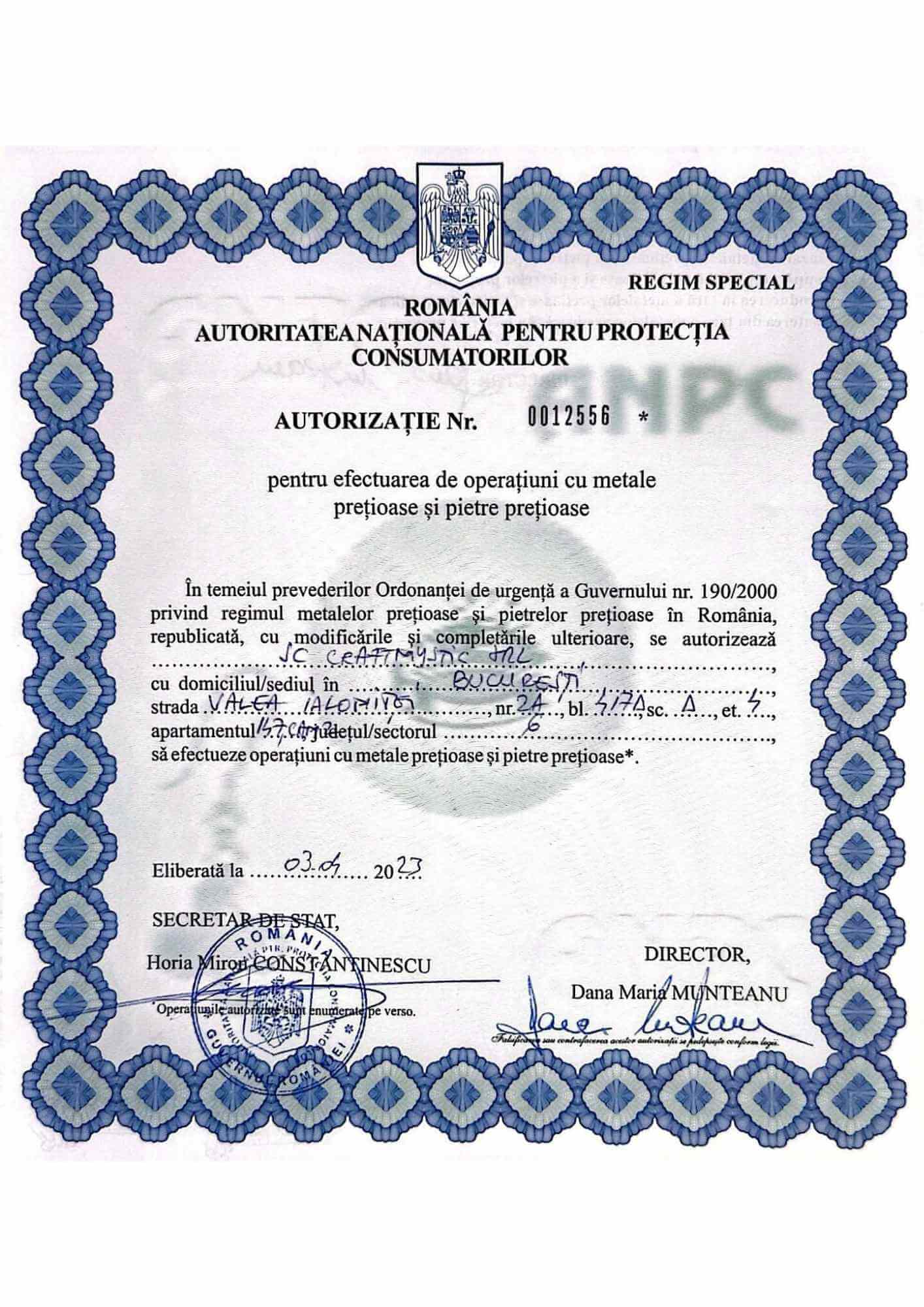 Autorizatie ANPC CraftMystic