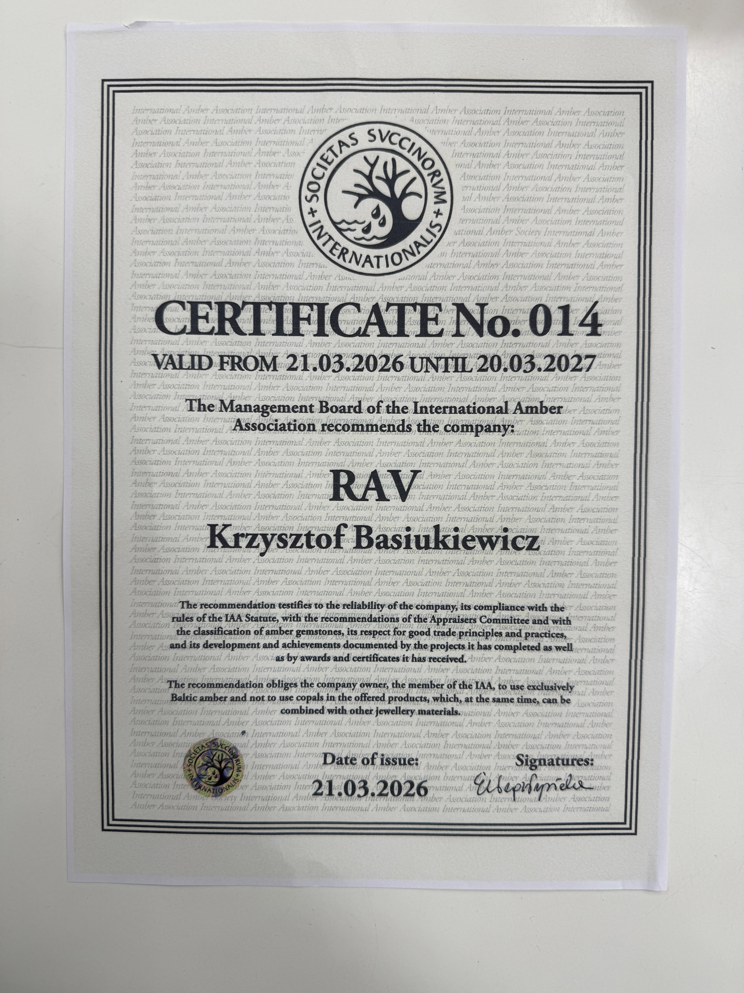 Certificat IAA furnizor