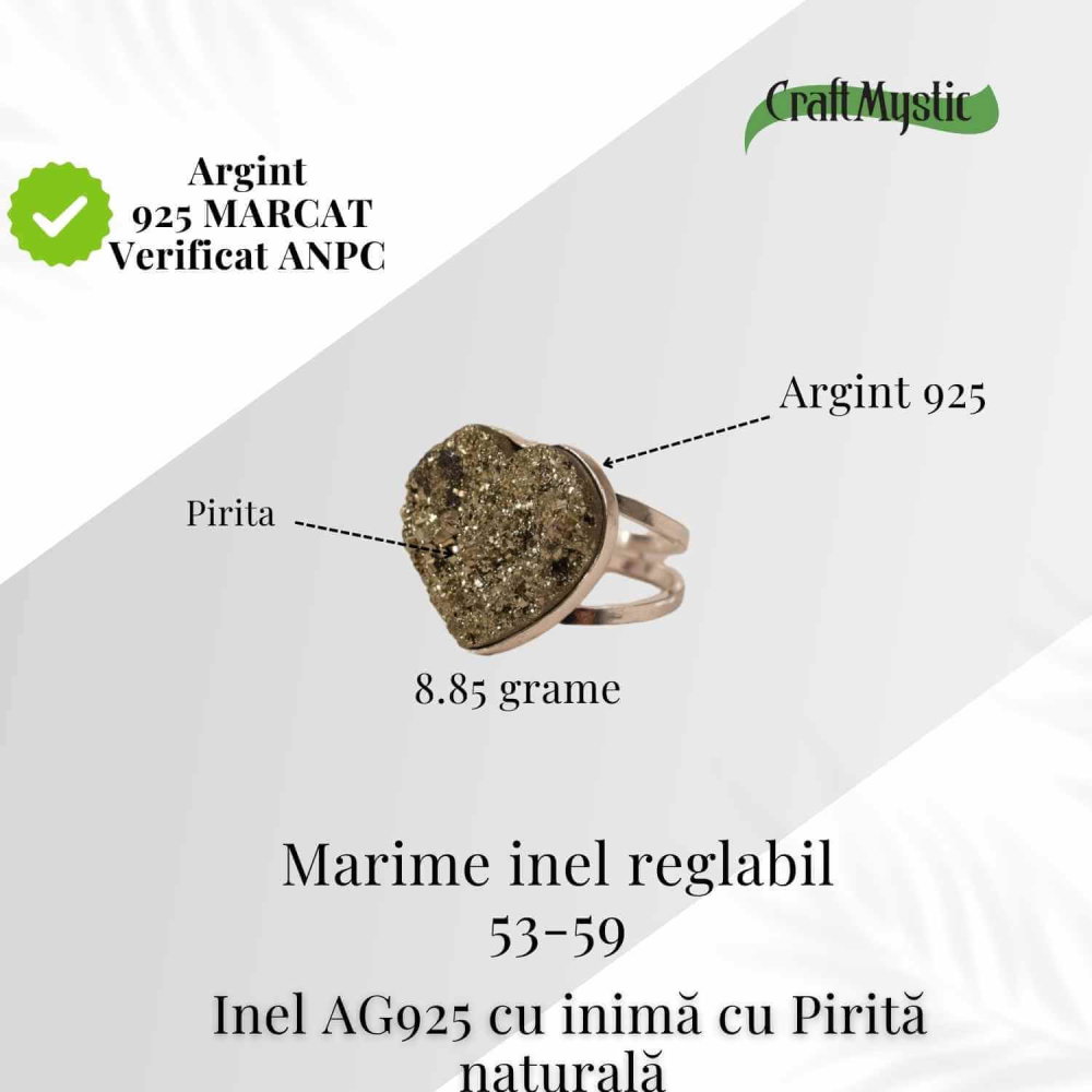 Inel din Argint 925 cu Pirita Naturala in Forma de Inima – Protectie si incredere in Sine [4]