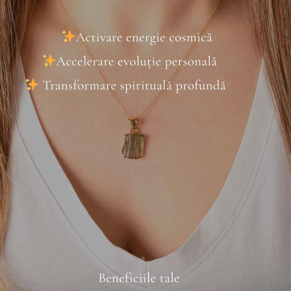 Colier Moldavit Brut Neuniform cu Argint 925 Placat cu Aur de 18k – Energie si Claritate Interioara [3]