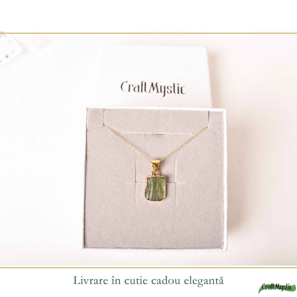 Colier Moldavit Brut Neuniform cu Argint 925 Placat cu Aur de 18k – Energie si Claritate Interioara [6]