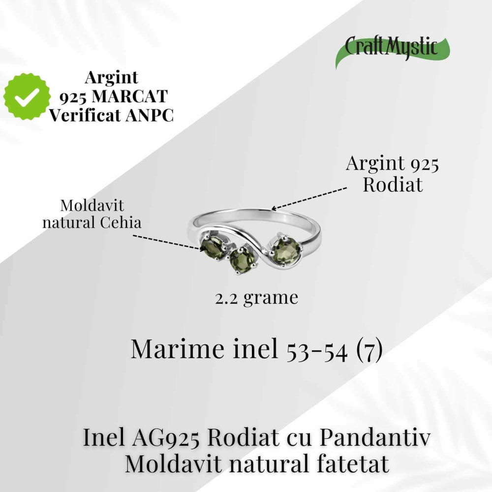Inel din Argint 925 rodiat cu Moldavit natural fatetat – transformare, protectie si claritate interioara [3]