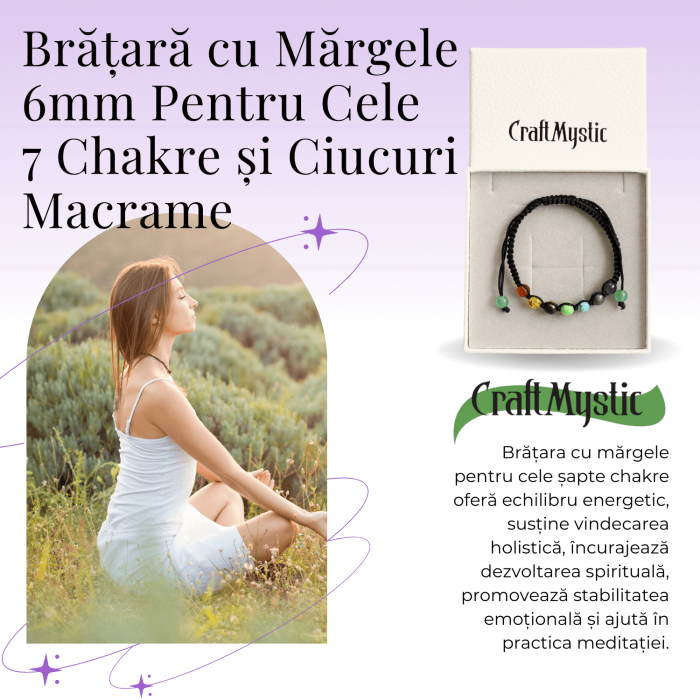Bratara Handmade Reglabila cu Margele 6mm pentru Cele 7 Chakre si Ciucuri Macrame [4]