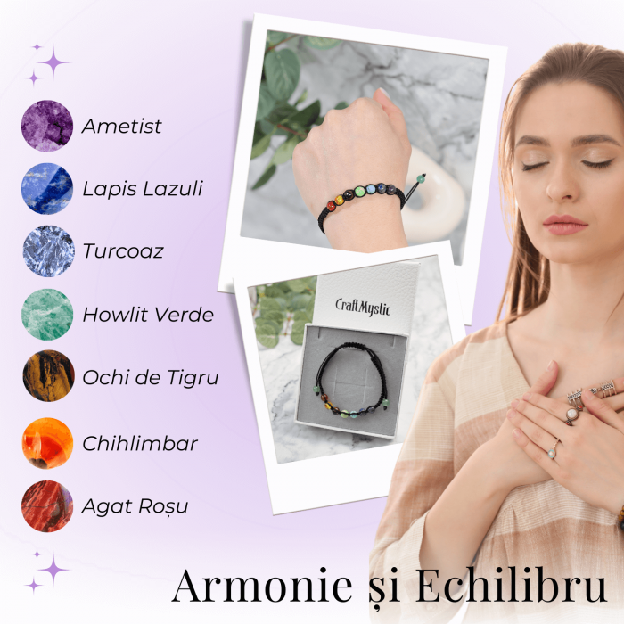 Bratara Handmade Reglabila cu Margele 6mm pentru Cele 7 Chakre si Ciucuri Macrame [7]