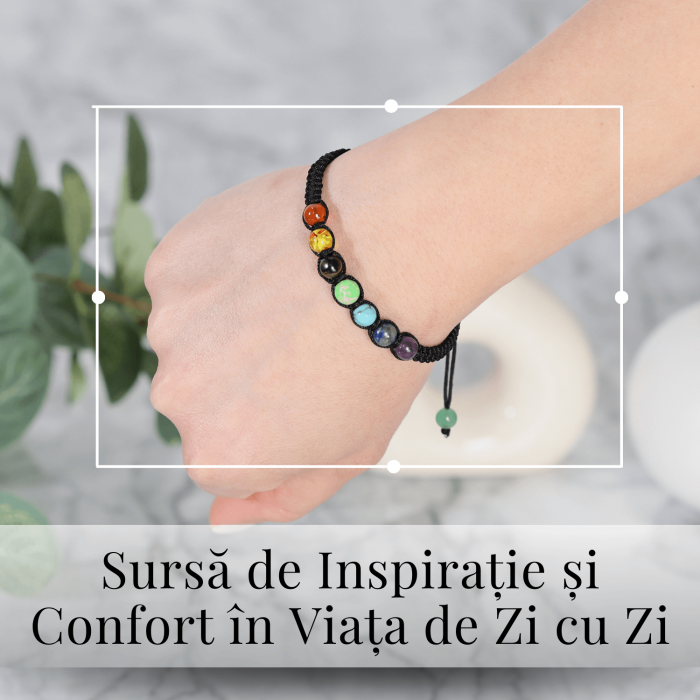 Bratara Handmade Reglabila cu Margele 6mm pentru Cele 7 Chakre si Ciucuri Macrame [2]
