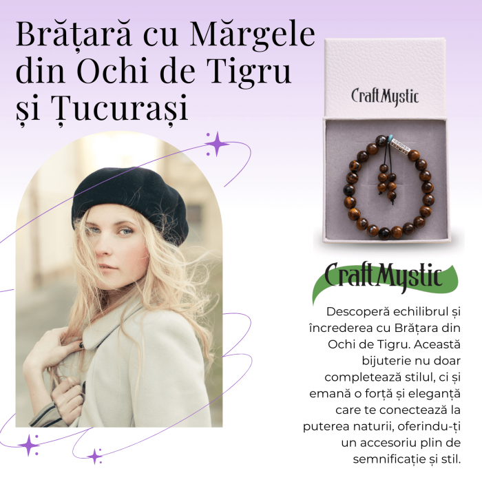 Bratara Elastica cu Margele 6mm din Pietre Semipretioase Ochi de Tigru, Tucurasi si Pandativ [5]