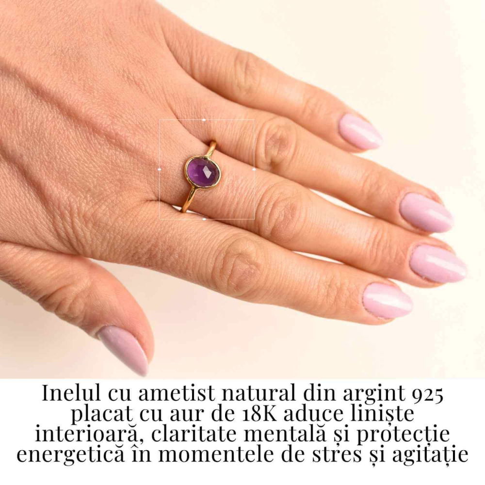 Inel din Argint 925 placat cu Aur de 18K cu Ametist Fatetat 1.58 gr M54 / 7– Claritate mentala si echilibru emotional [3]