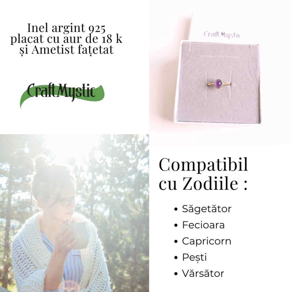 Inel din Argint 925 placat cu Aur de 18K cu Ametist Fatetat 1.58 gr M54 / 7– Claritate mentala si echilibru emotional [5]